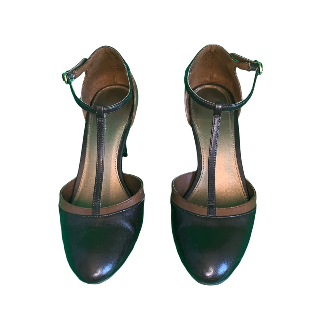 Brown T-strap Heels Size 6 1/2